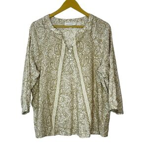 Pure‎ Jill J. Jill Organic Cotton Paisley Tunic Top Tan Cream Medium